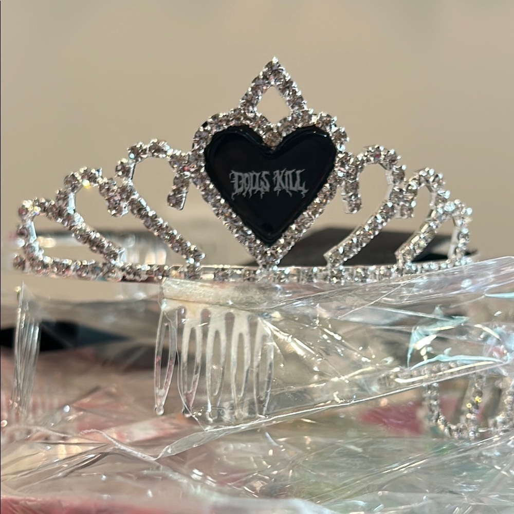 Dolls Kill 3 pack of black Heart silver crystal Tiara crowns new w tag bundle